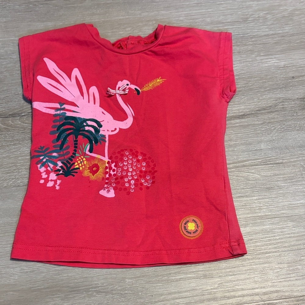 Deux par Deux Red Flamingo Print Kids Tee
